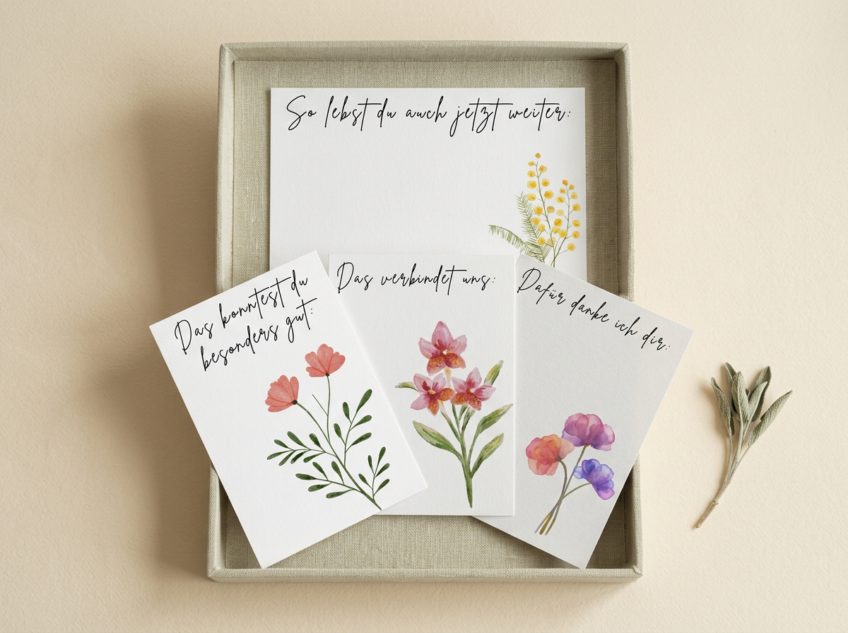 Trauerbox Die Liebe blüht weiter mit Aquarell-Kartenset